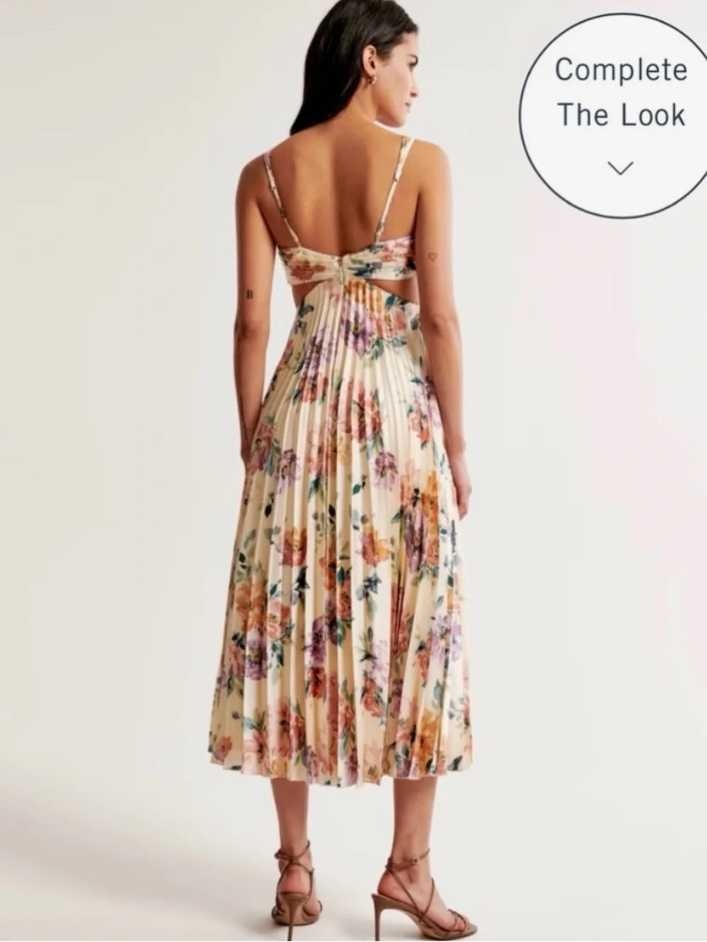 Abercrombie & Fitch Cream Floral Pleated V-Neck Maxi Dress